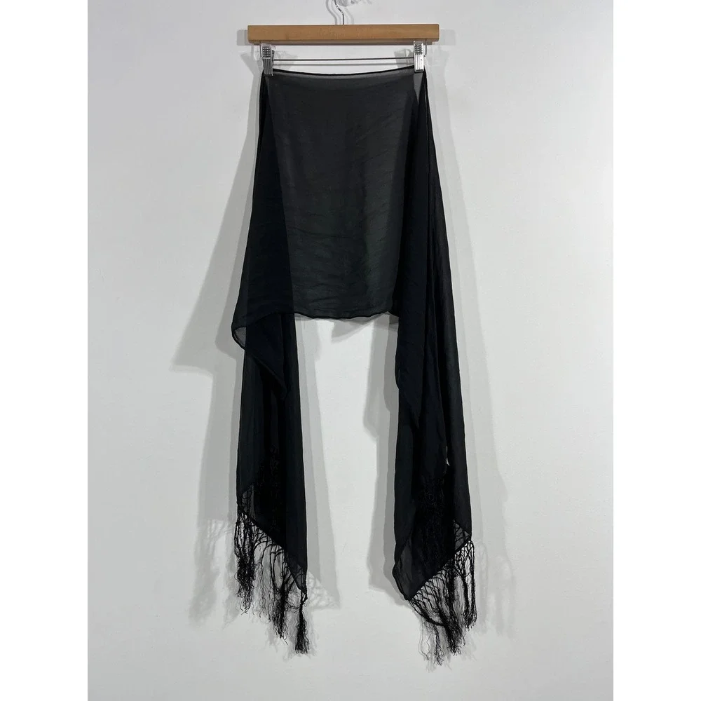 Casual Corner VTG 90s Fairy Grunge 100% Silk Sheer Chiffon Scarf Shawl Fringe